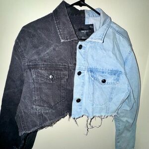 Forever 21 Black and Light Blue Reworked Denim Jacket